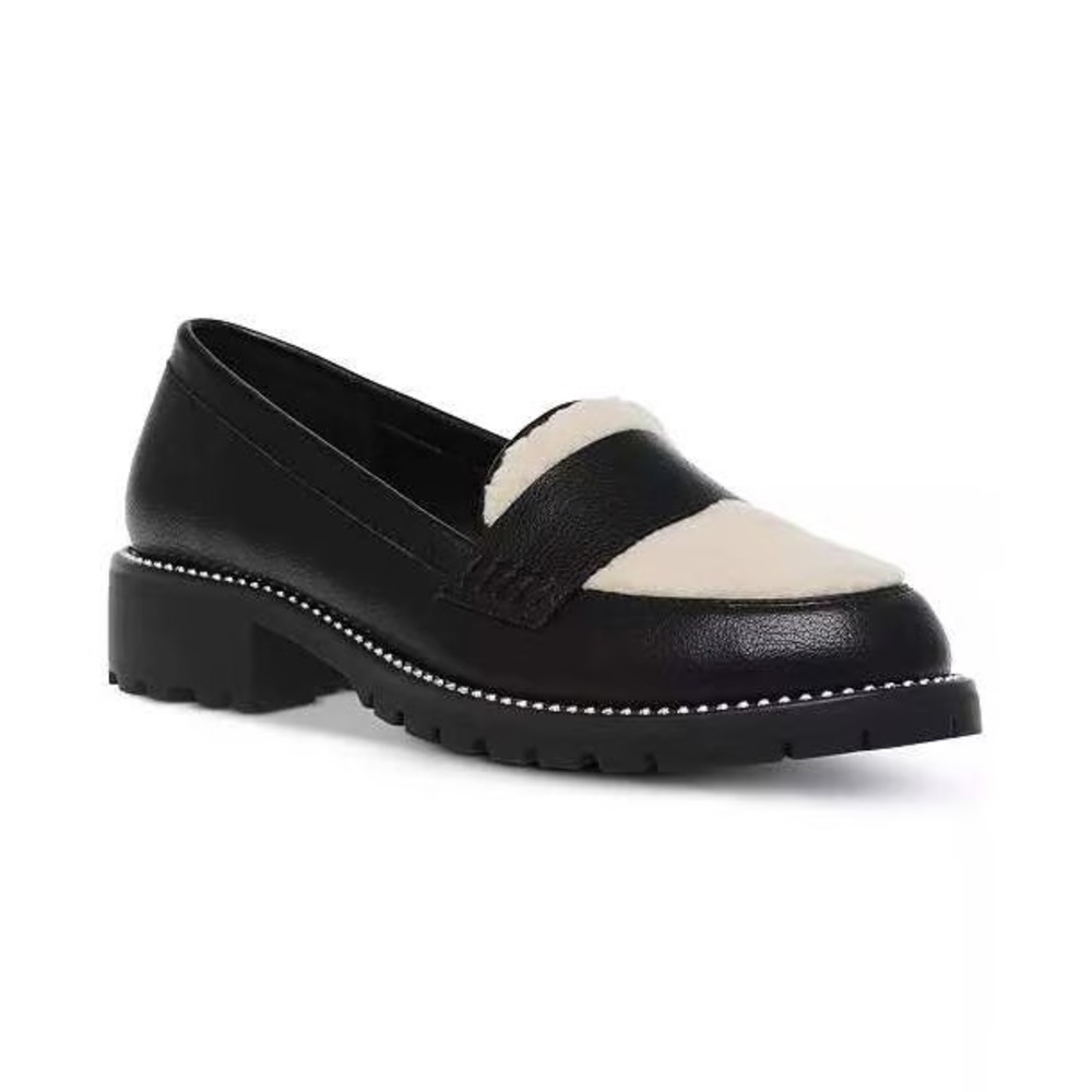 DV by Dolce Vita Chimmy Loafer Flat Black Cream Shearling 8.5 Lug Sole NWT